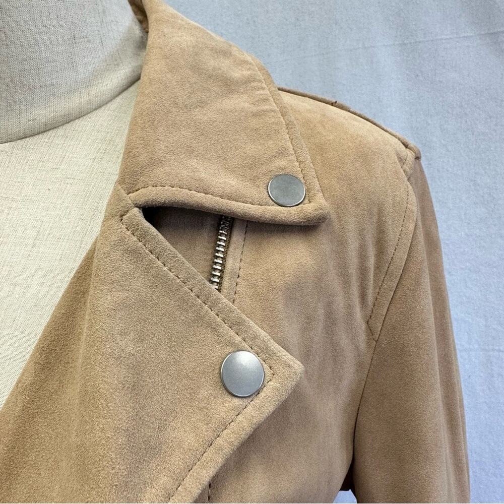 Ugg Stacey suede leather moto biker jacket belted size medium sand color - Picture 5 of 16